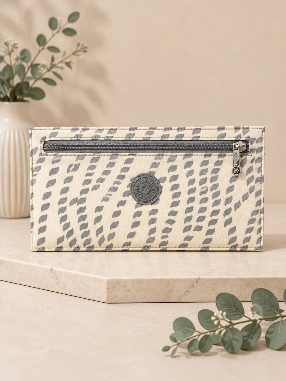 Kipling Cream and Gray Patterned Bifold Wallet